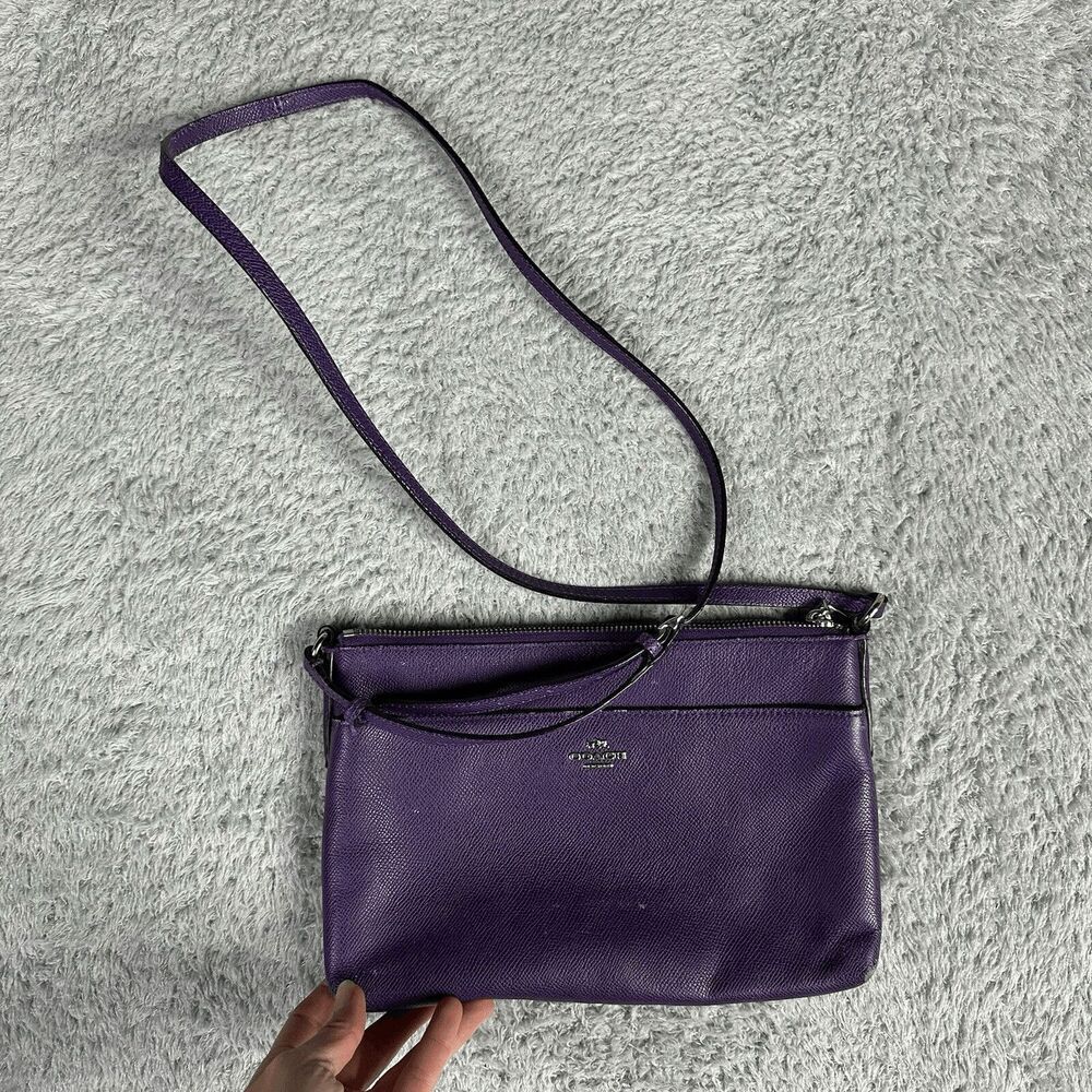 Coach Women's Purple Leather Crossbody Purse Small Zipper H1425